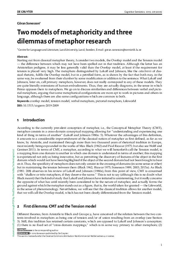 (PDF) Two models of metaphoricity and three dilemmas of metaphor research