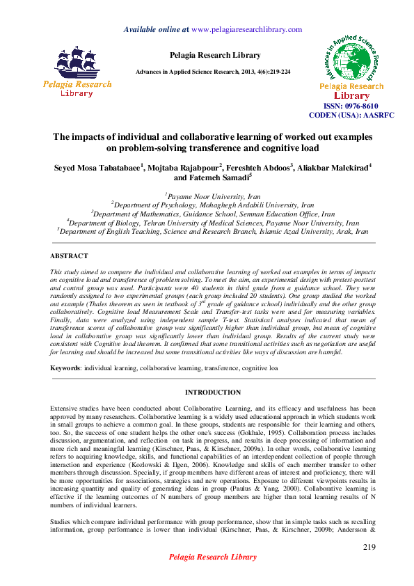 (PDF) The impacts of individual and collaborative learning of worked ...
