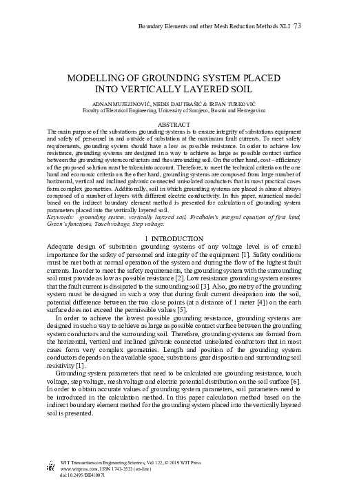 (PDF) Modelling of Grounding System Placed Into Vertically Layered Soil