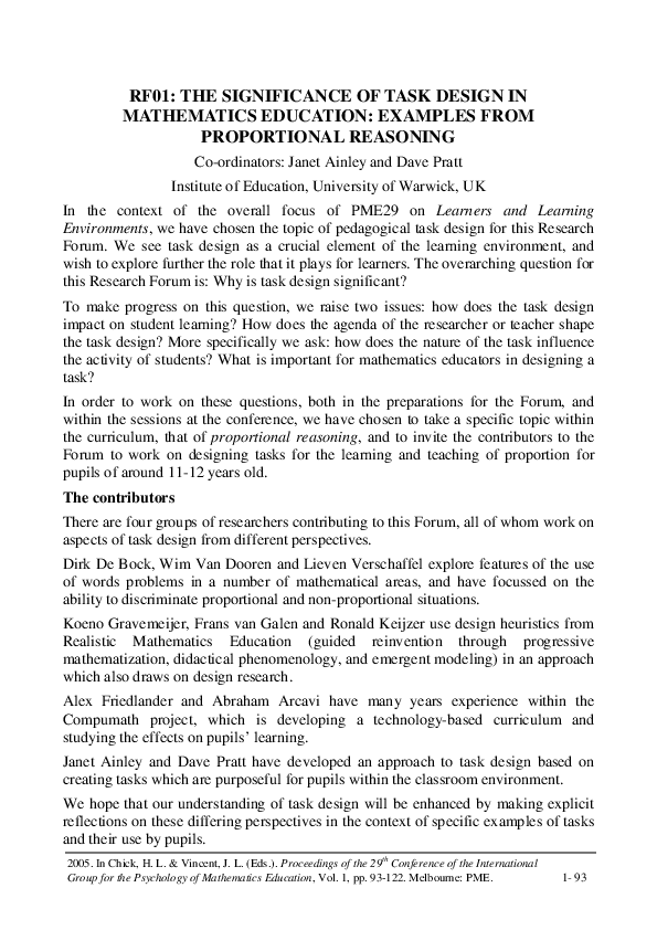 (PDF) RF 01 : THE SIGNIFICANCE OF TASK DESIGN IN MATHEMATICS EDUCATION ...