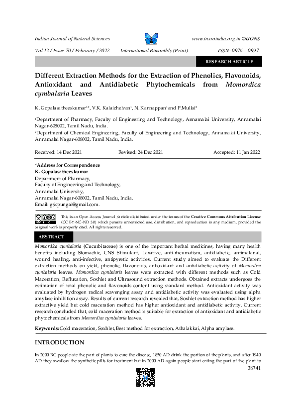 (PDF) Different Extraction Methods for the Extraction of Phenolics