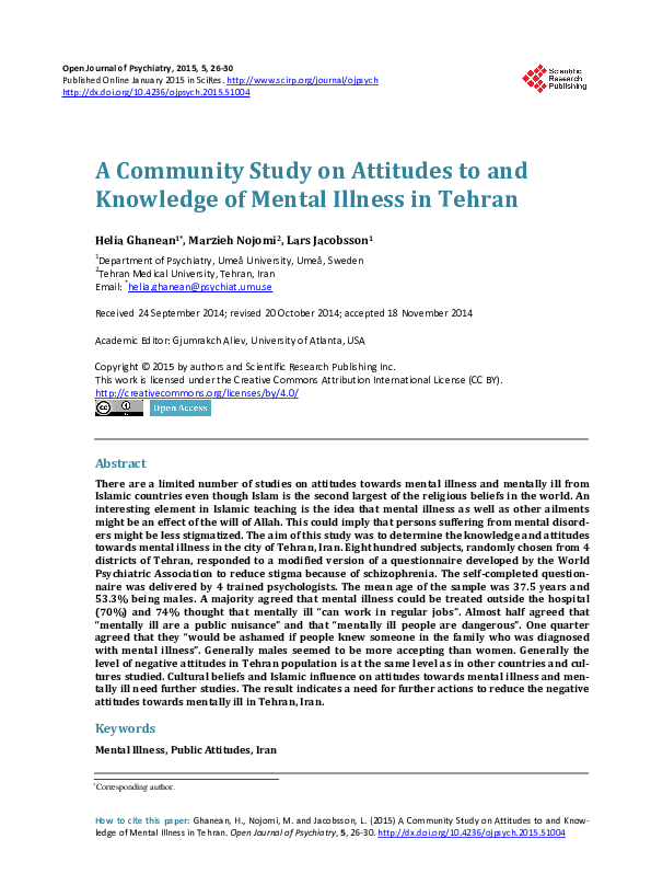 (PDF) A Community Study on Attitudes to and Knowledge of Mental Illness ...