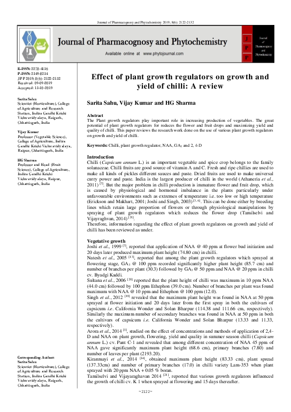 (PDF) Effect of plant growth regulators on growth and yield of chilli ...
