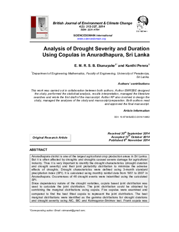 (PDF) Analysis of Drought Severity and Duration Using Copulas in ...
