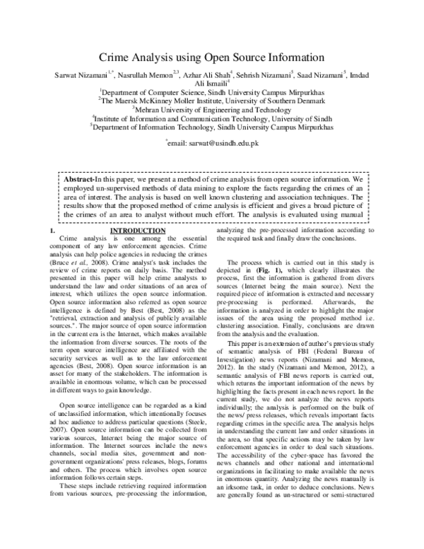 (PDF) Crime Analysis using Open Source Information