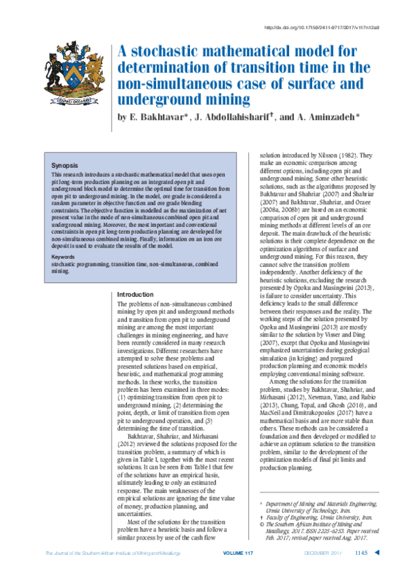 (PDF) A stochastic mathematical model for determination of transition ...