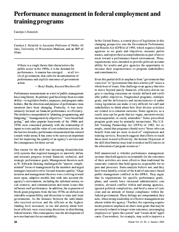 (PDF) Performance management in federal employment and training programs
