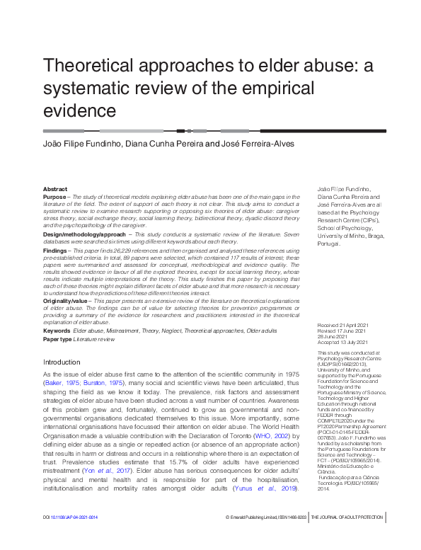 (PDF) Theoretical approaches to elder abuse: a systematic review of the ...