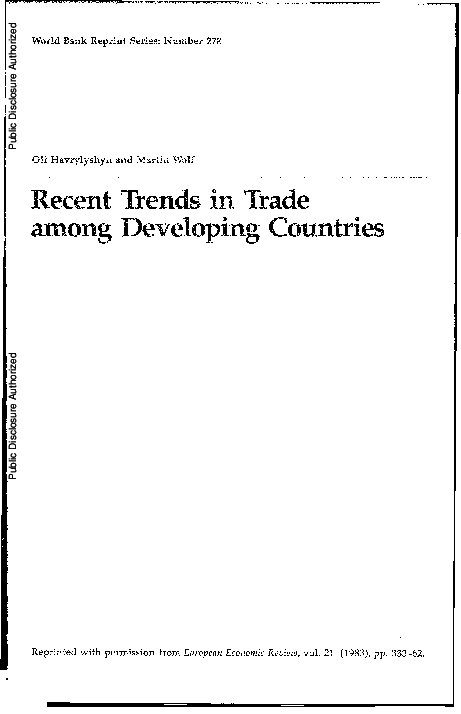 Pdf Recent Trends In Trade Among Developing Countries