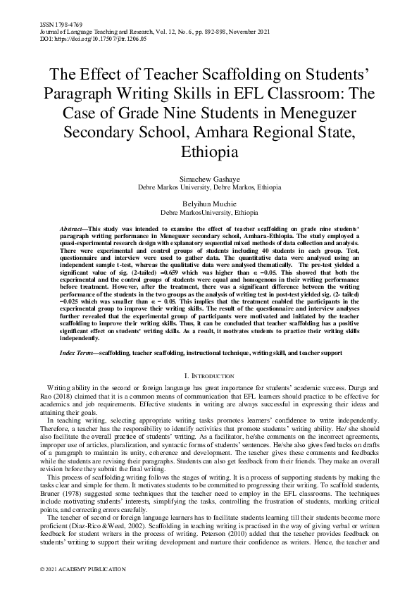 (PDF) The Effect of Teacher Scaffolding on Students’ Paragraph Writing ...