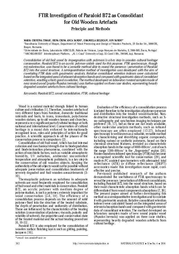 (PDF) FTIR Investigation of Paraloid B72 as Consolidant for Old Wooden ...