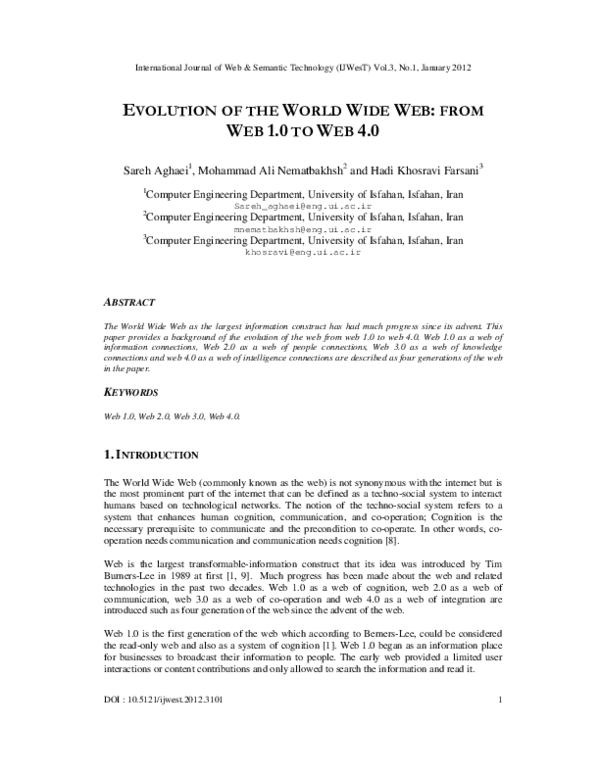 (PDF) Evolution of the World Wide Web: From Web 1.0 to Web 4.0