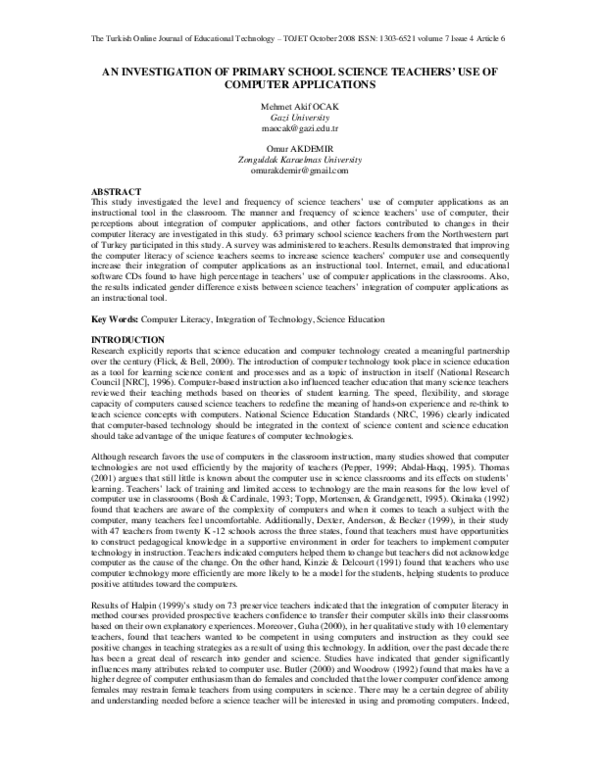 (PDF) An Investigation of Primary School Science Teachers' Use of ...