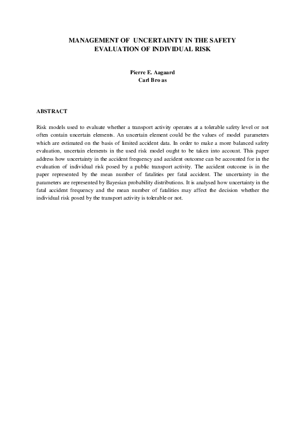 (PDF) Management of Uncertainty in the Safety Evaluation of Individual Risk