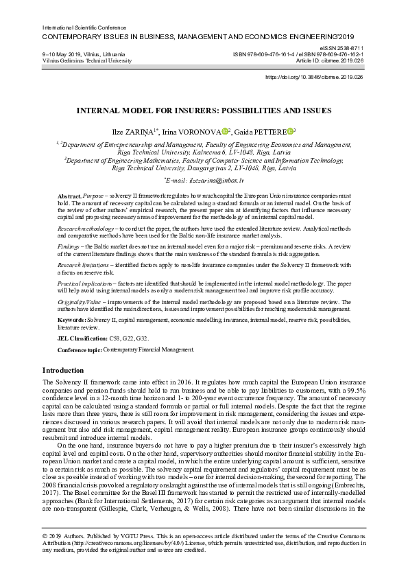 (PDF) Internal model for insurers: possibilities and issues