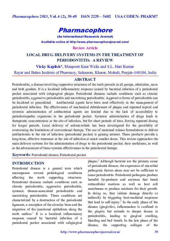 (PDF) Review Article LOCAL DRUG DELIVERY SYSTEMS IN THE TREATMENT OF ...
