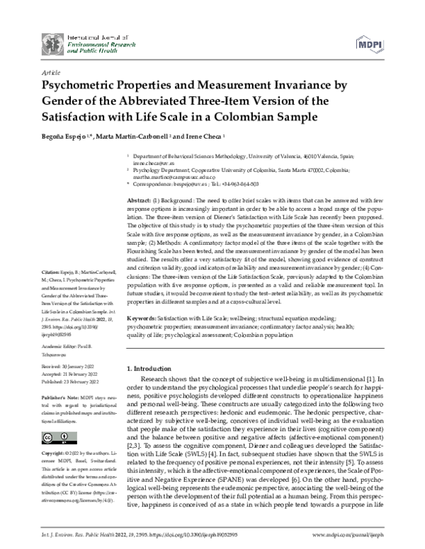 (PDF) Psychometric Properties and Measurement Invariance by Gender of ...