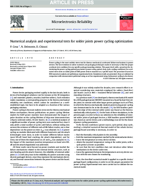 (PDF) Numerical analysis and experimental tests for solder joints power ...