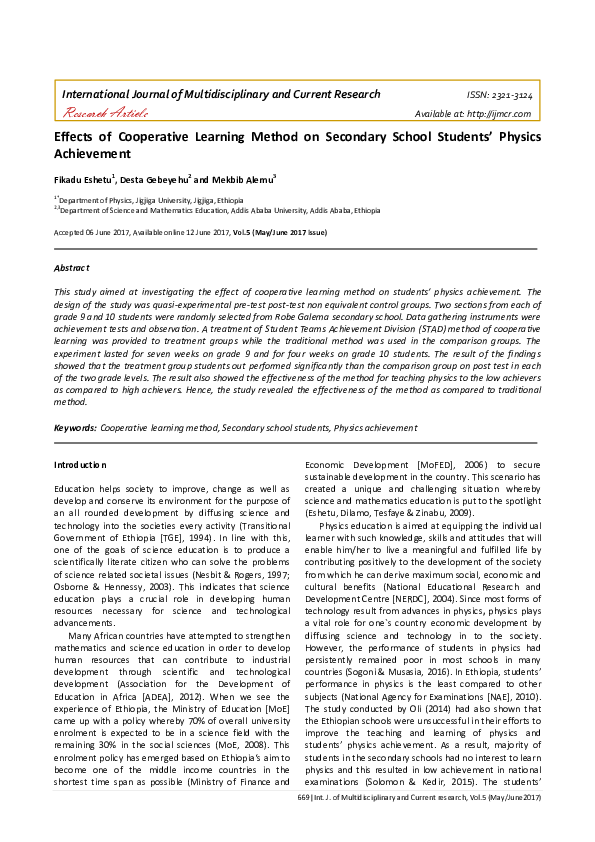 (PDF) Effects of Cooperative Learning Method on Secondary School ...
