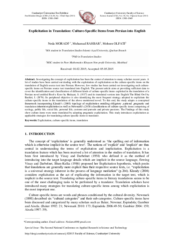 (PDF) Explicitation in Translation: Culture-Specific Items from Persian ...