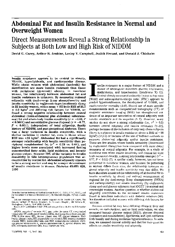 (PDF) Abdominal fat and insulin resistance in normal and overweight ...