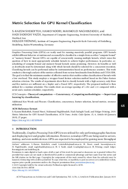 (PDF) Metric Selection for GPU Kernel Classification