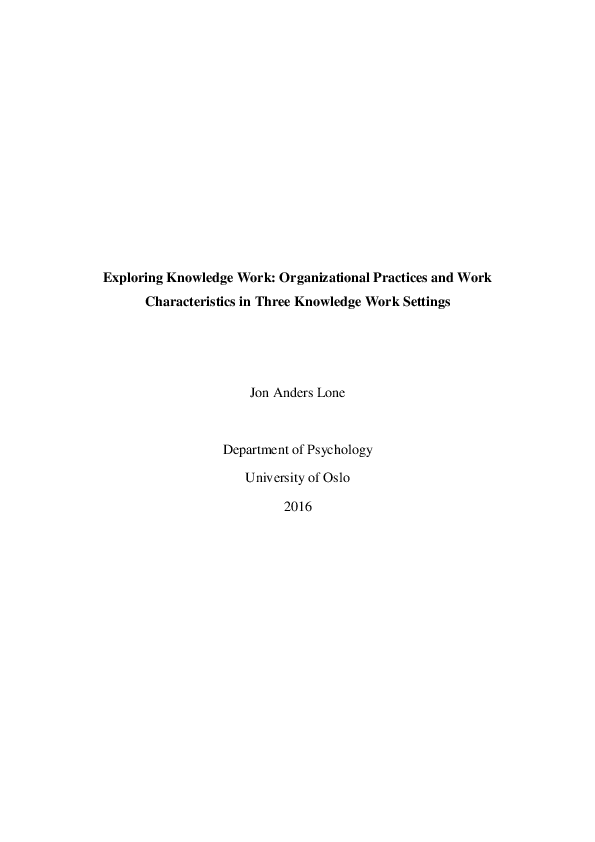 (PDF) Exploring Knowledge Work: Organizational Practices and Work ...