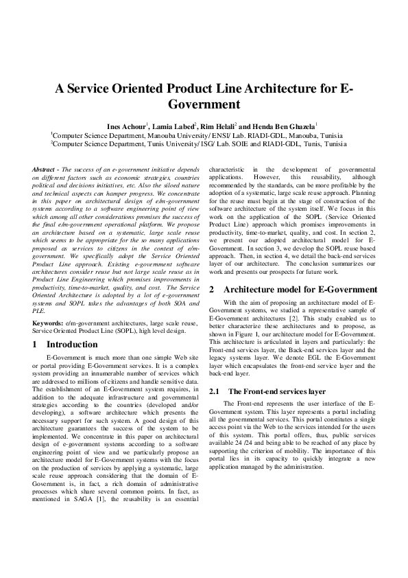 (PDF) A Service Oriented Product Line Architecture for E-Government