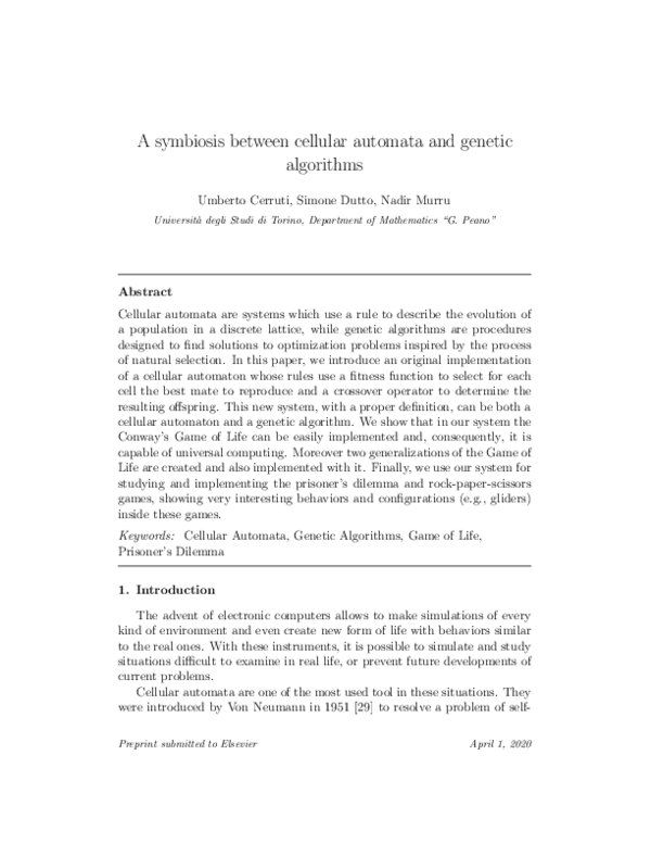 (PDF) A symbiosis between cellular automata and genetic algorithms