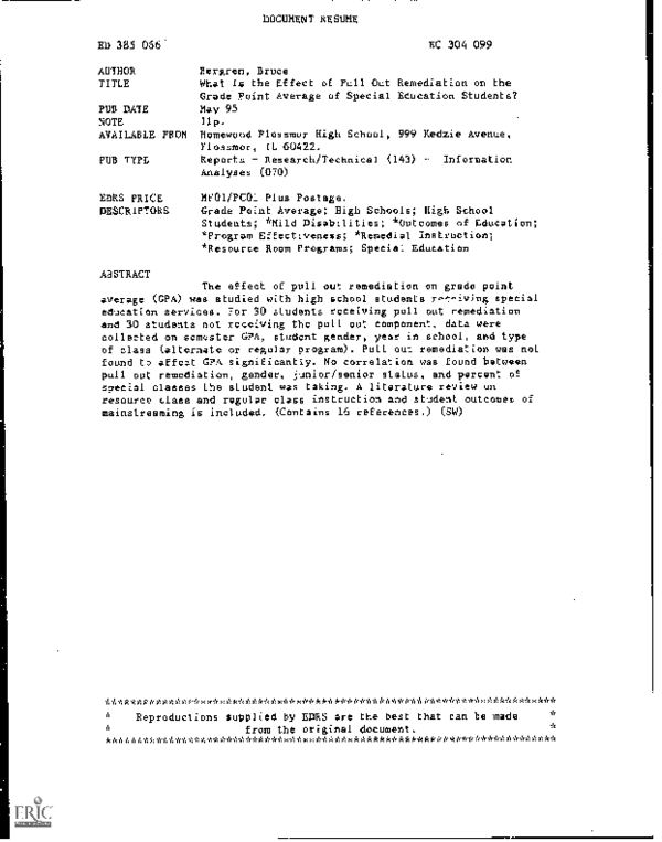 (PDF) What Is the Effect of Pull Out Remediation on the Grade Point