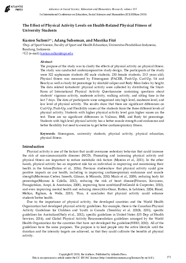 (PDF) The Effect of Physical Activity Levels on Health-Related Physical ...