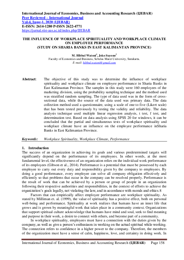 (PDF) The Influence of Workplace Spirituality and Workplace Climate on ...