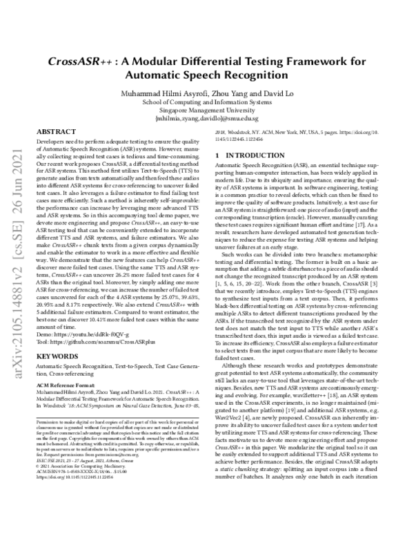 (PDF) CrossASR++: a modular differential testing framework for ...