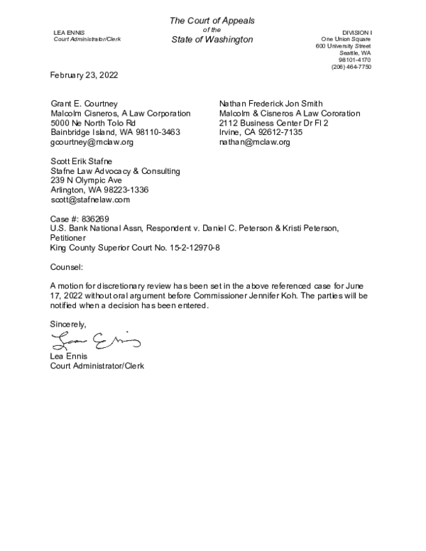 (PDF) Division One of Washington Court of Appeals Petersons v. U.S