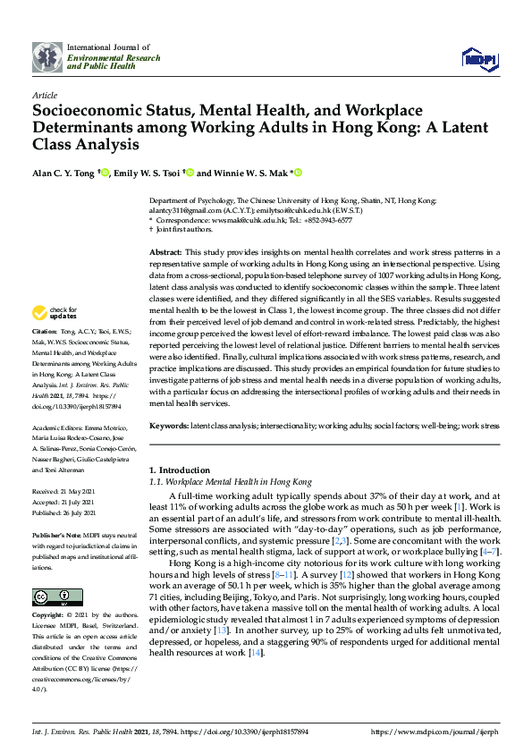 (PDF) Socioeconomic Status, Mental Health, and Workplace Determinants