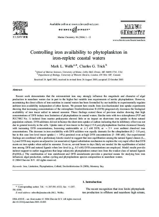 (PDF) Controlling iron availability to phytoplankton in iron-replete ...