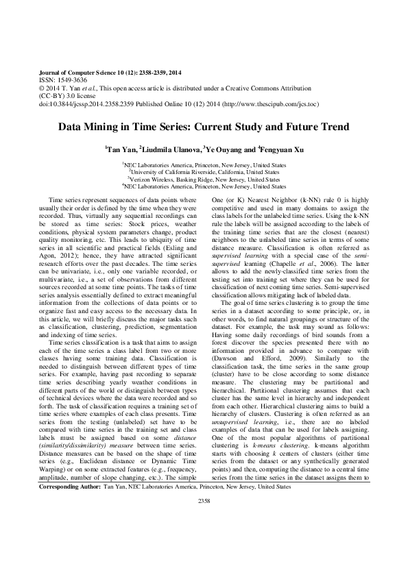 (PDF) Data Mining in Time Series: Current Study and Future Trend