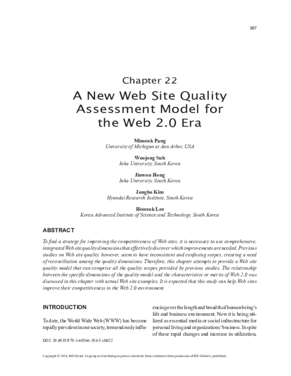 A New Web Site Quality Assessment Model for the Web 2.0 Era