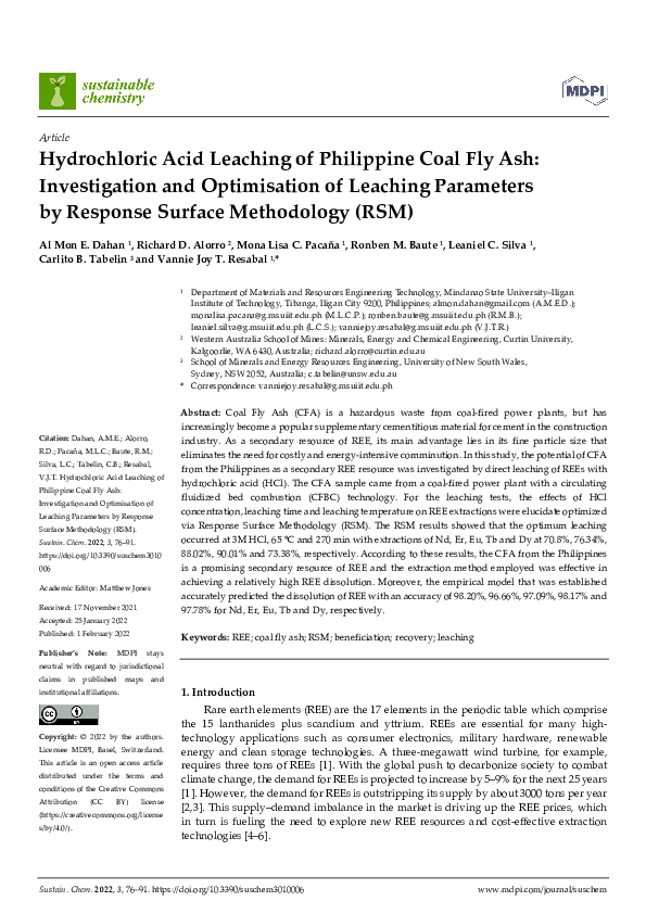 (PDF) Hydrochloric Acid Leaching of Philippine Coal Fly Ash ...