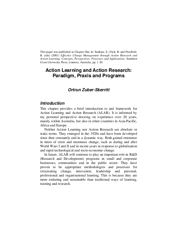 (PDF) Action learning and action research: paradigm, praxis and programs