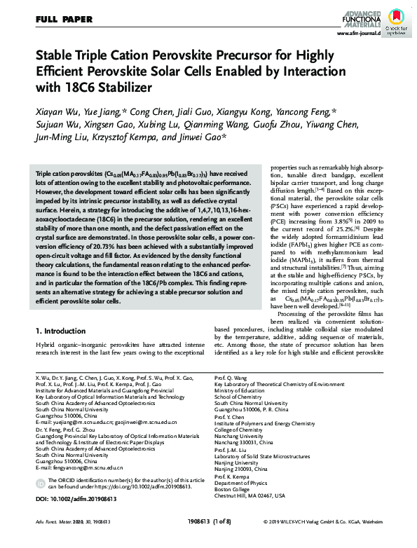 (PDF) Stable Triple Cation Perovskite Precursor for Highly Efficient ...