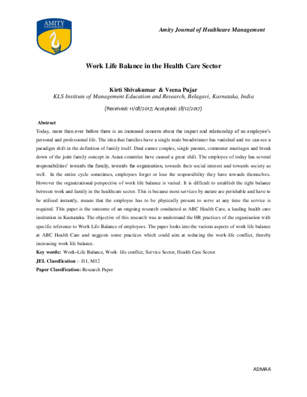 (PDF) Work Life Balance in the Health Care Sector