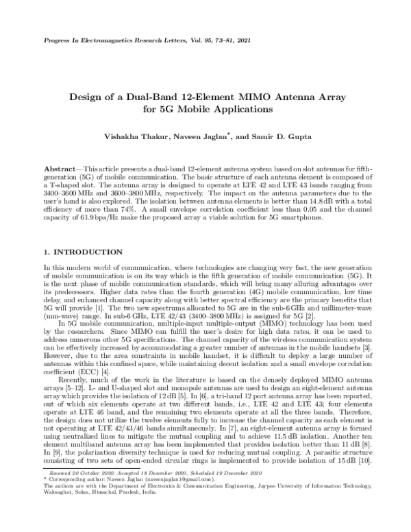 (PDF) Design of a Dual-Band 12-ELEMENT Mimo Antenna Array for 5G Mobile ...