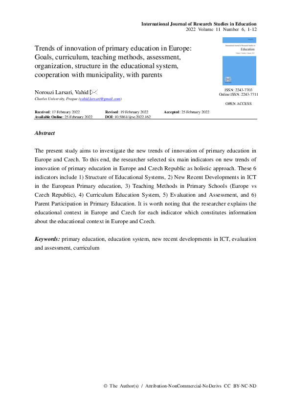 (PDF) Trends of innovation of primary education in Europe: Goals ...