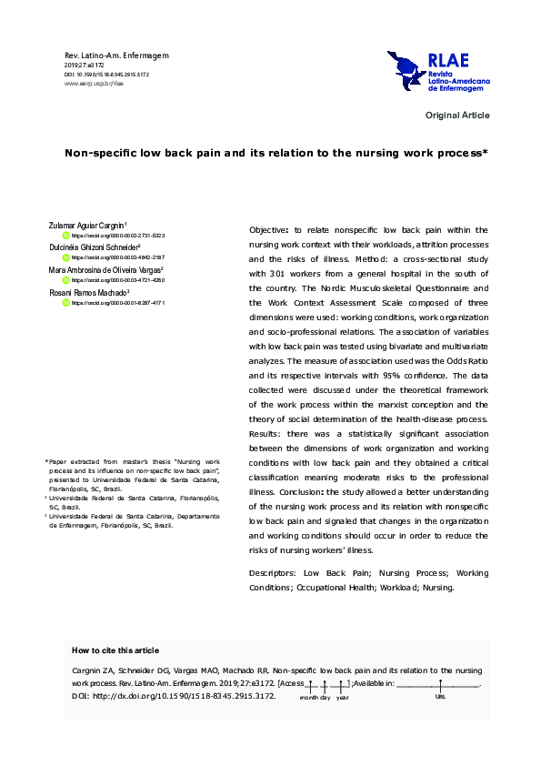 (PDF) Non-specific low back pain and its relation to the nursing work ...