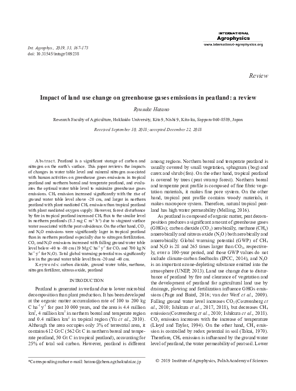 (PDF) Impact of land use change on greenhouse gases emissions in peatland