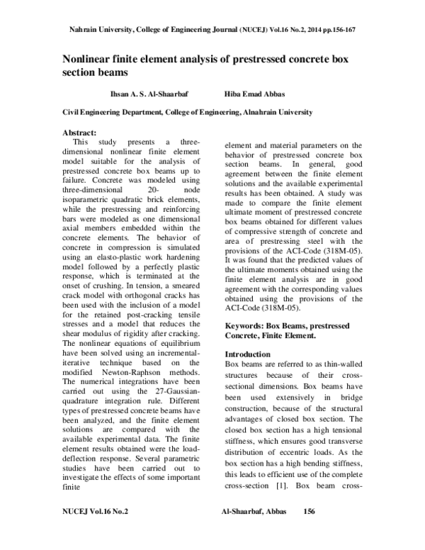(PDF) Nonlinear finite element analysis of prestressed concrete box ...