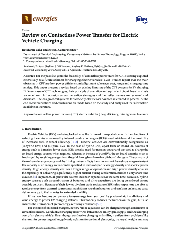 (PDF) Review on Contactless Power Transfer for Electric Vehicle Charging