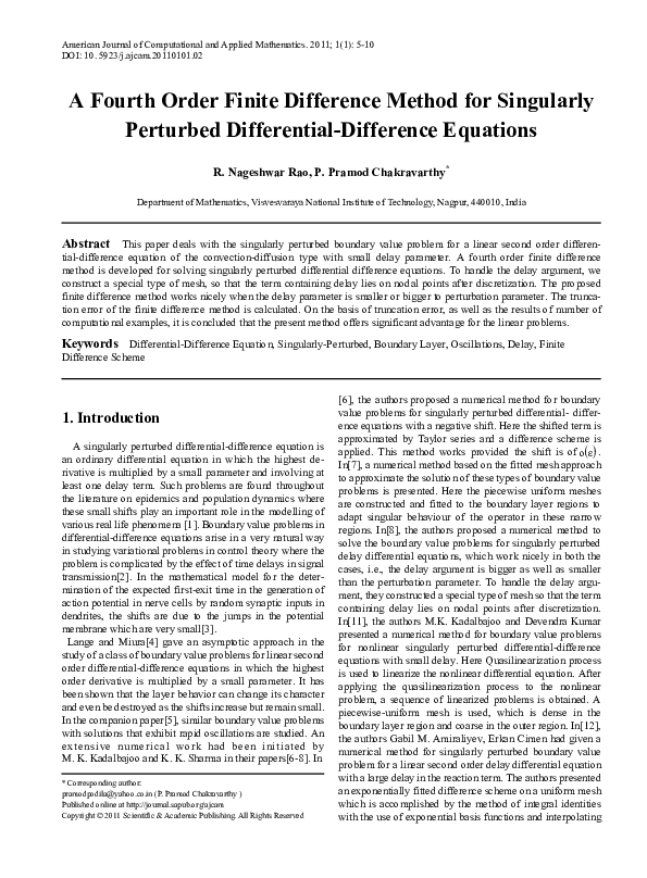 (PDF) A Fourth Order Finite Difference Method for Singularly Perturbed ...