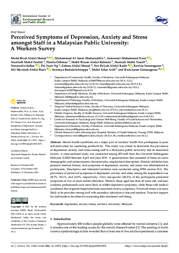 (PDF) Perceived Symptoms of Depression, Anxiety and Stress amongst ...